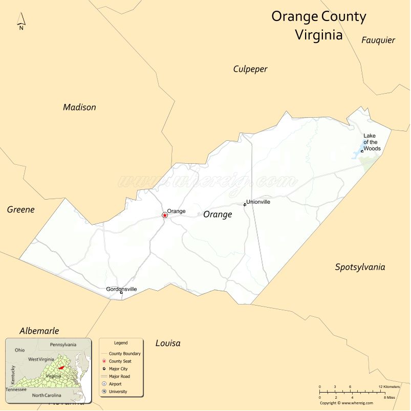 Orange County Map, Virginia, USA