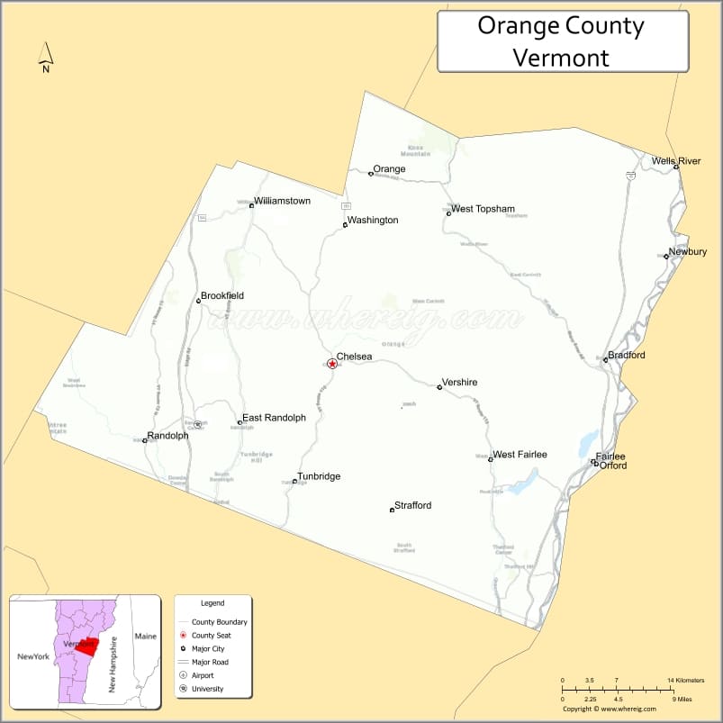 Map of Orange County, Vermont