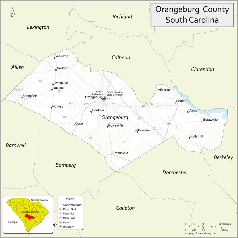 Map of Orangeburg County, South Carolina