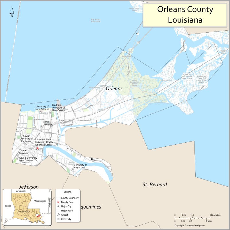 Orleans Parish Map, Louisiana - Where Is Located, Cities, Population,  Highways & Facts