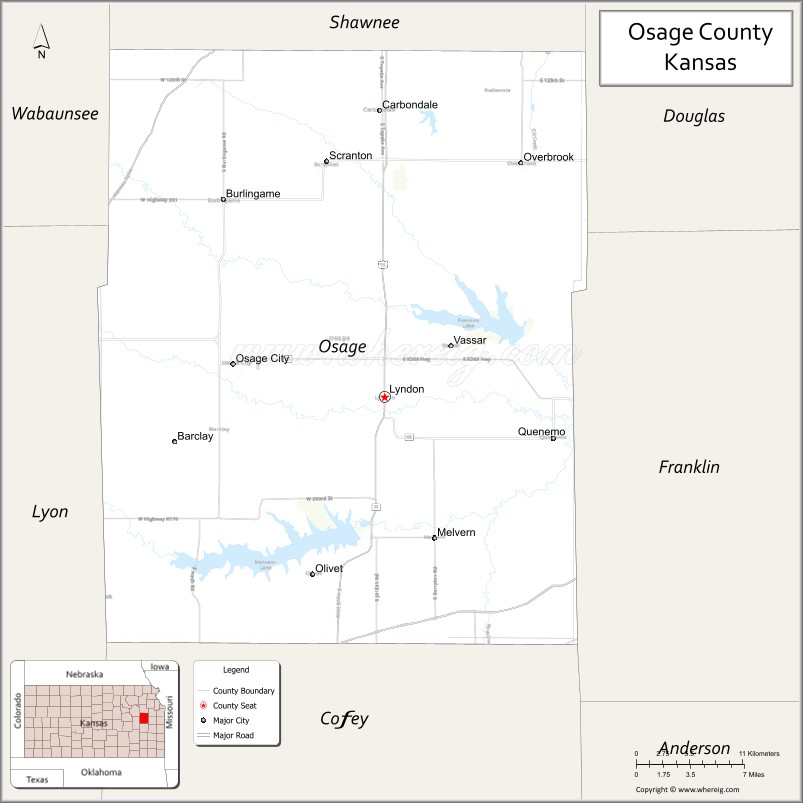 Map of Osage County, Kansas