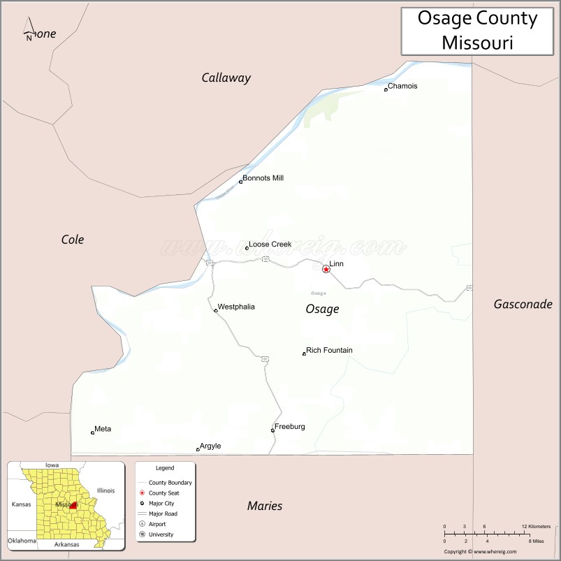 Map of Osage County, Missouri