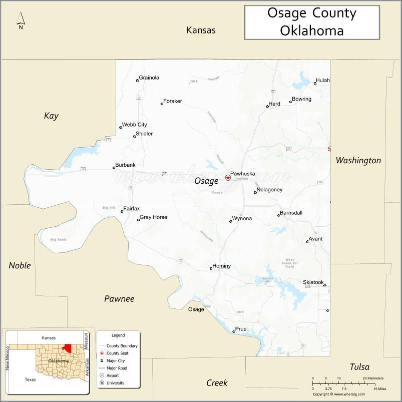 Map of Osage County, Oklahoma