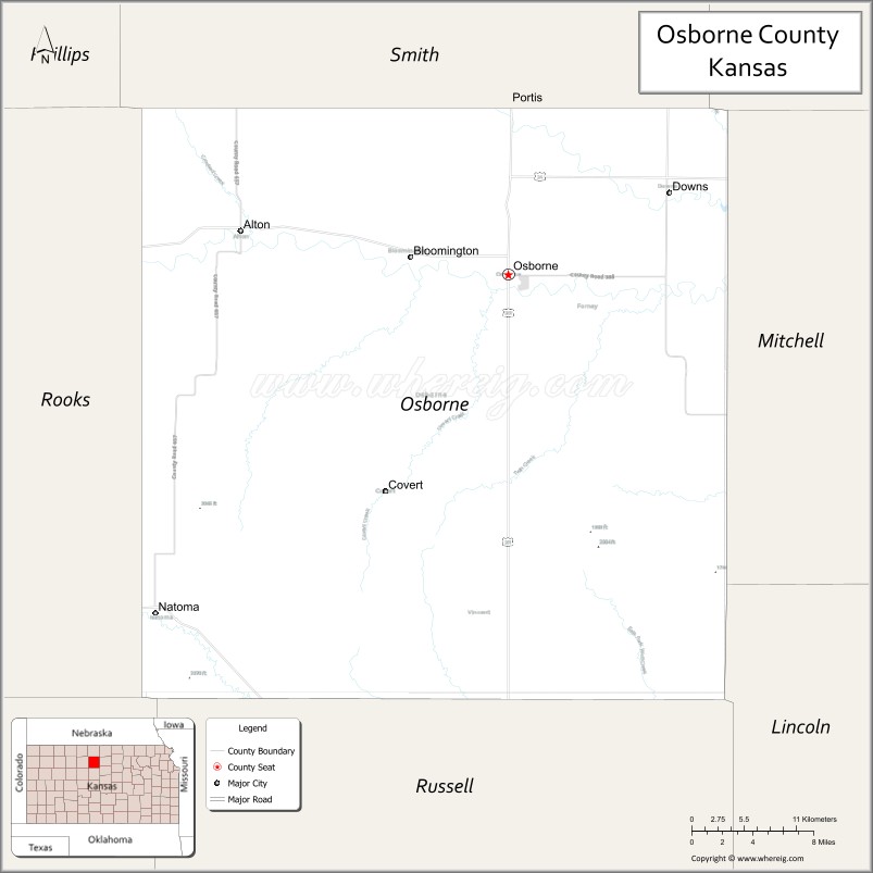 Map of Osborne County, Kansas