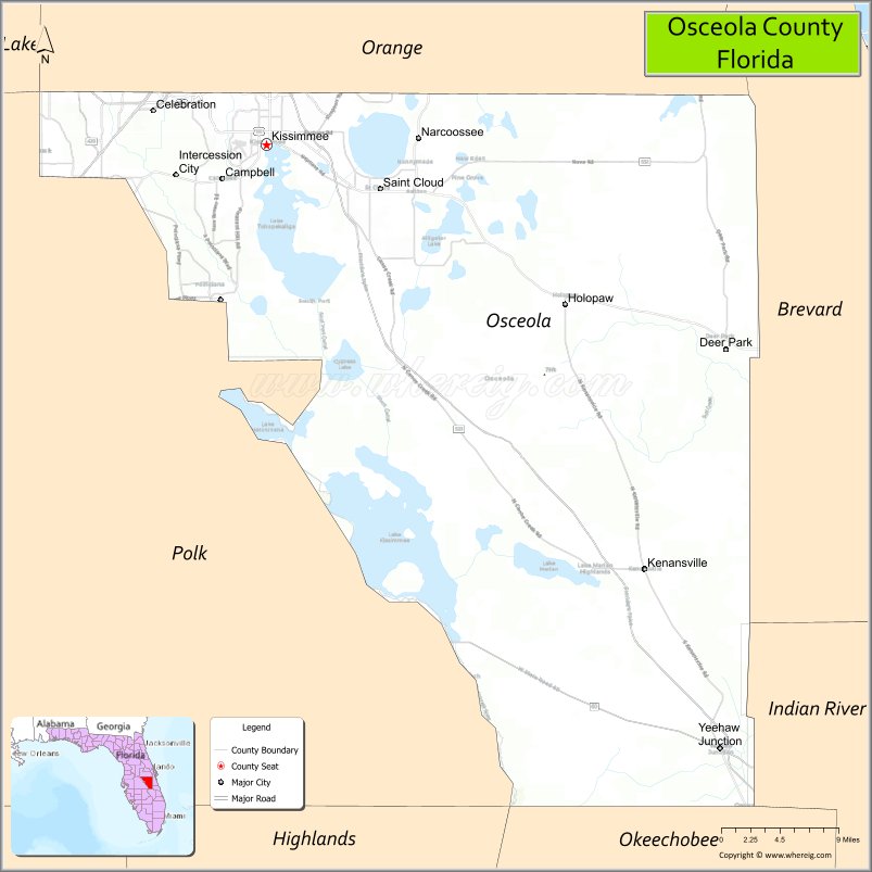 Map of Osceola County, Florida