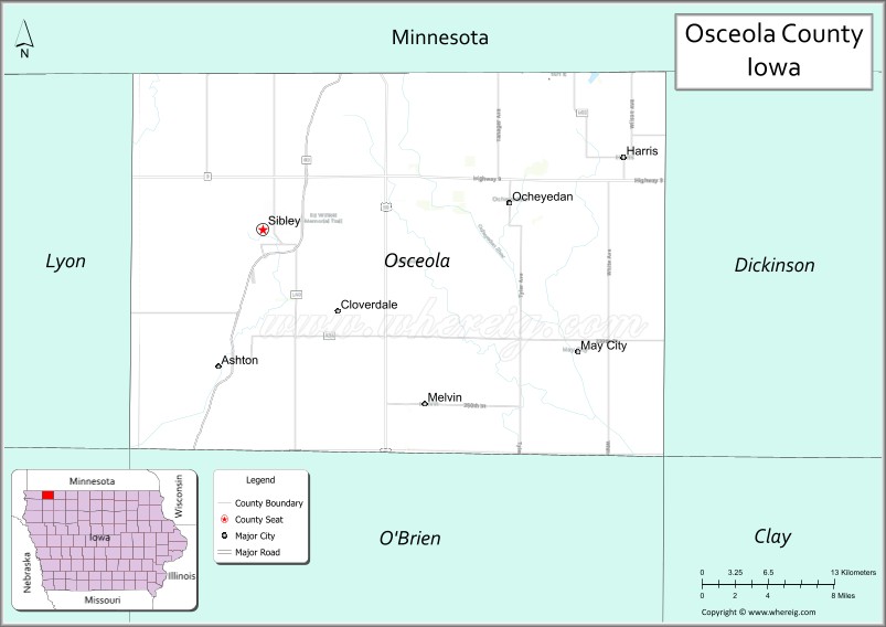 Map of Osceola County, Iowa