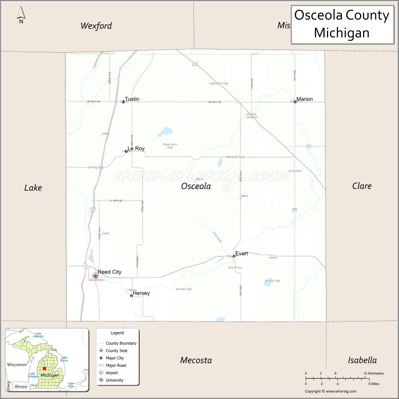 Map of Osceola County, Michigan
