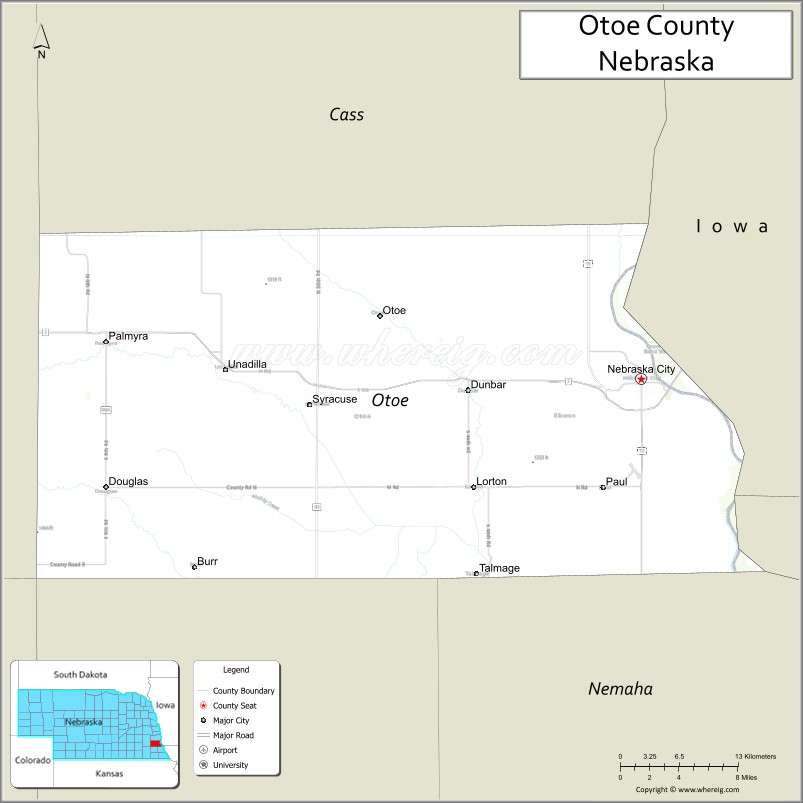 Map of Otoe County, Nebraska