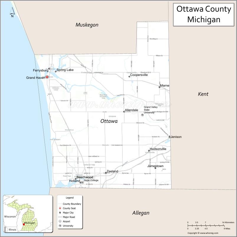 Map of Ottawa County, Michigan