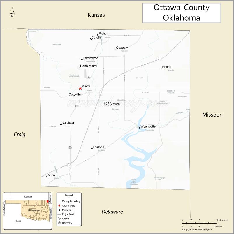 Map of Ottawa County, Oklahoma