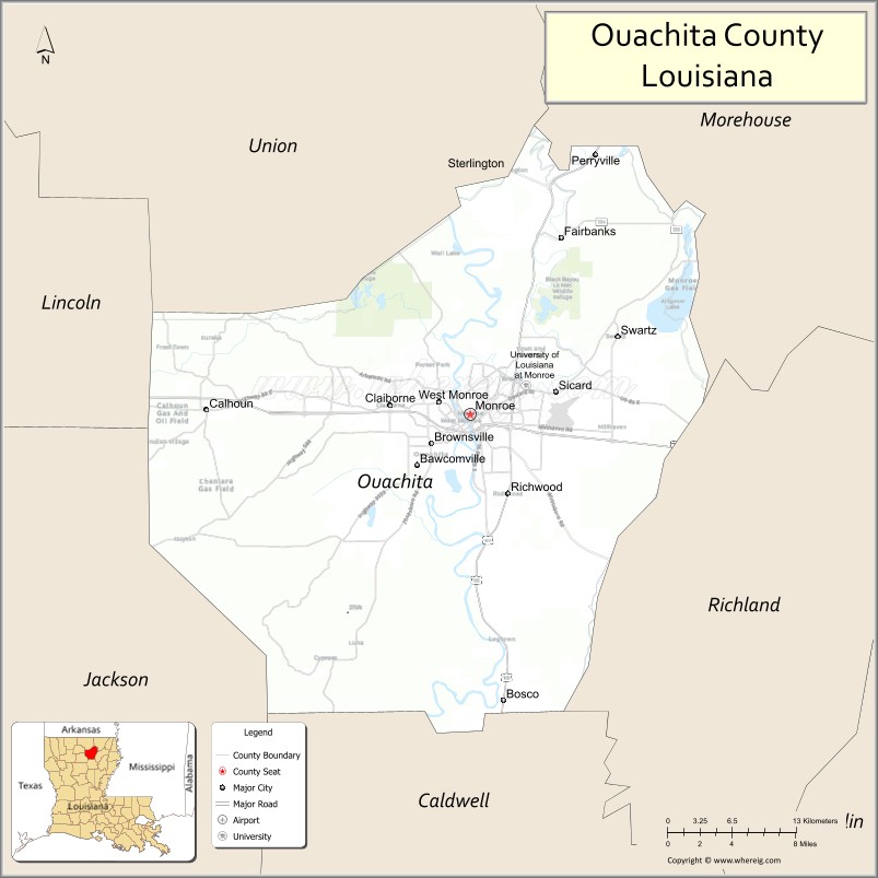 Map of Ouachita Parish, Louisiana