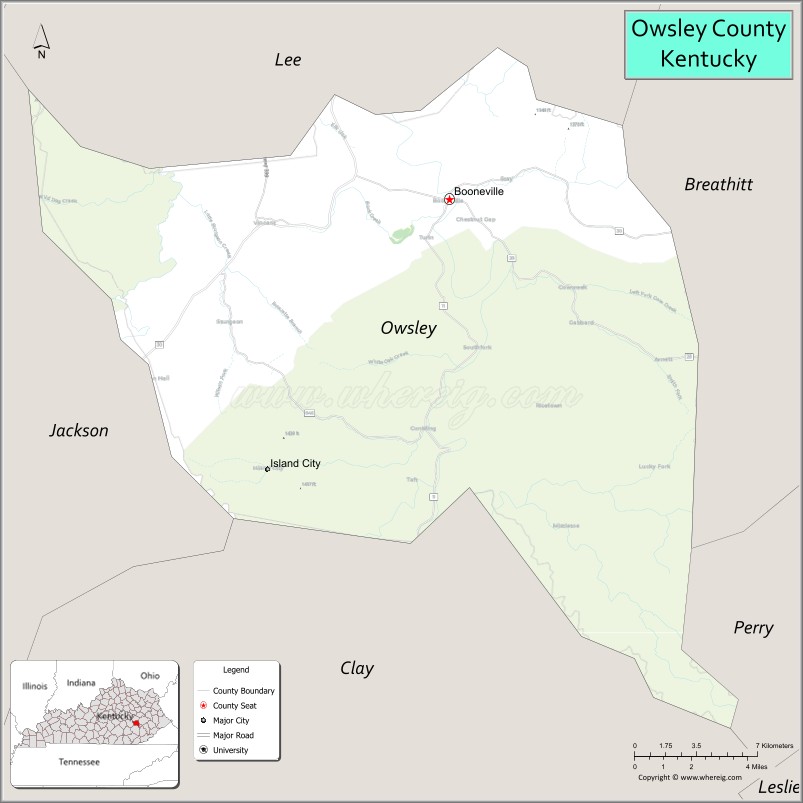 Map of Owsley County, Kentucky