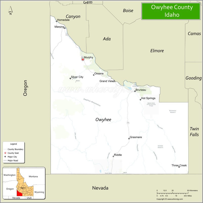 Map of Owyhee County, Idaho