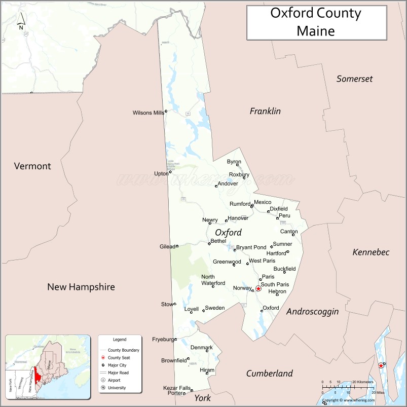 Map of Oxford County, Maine