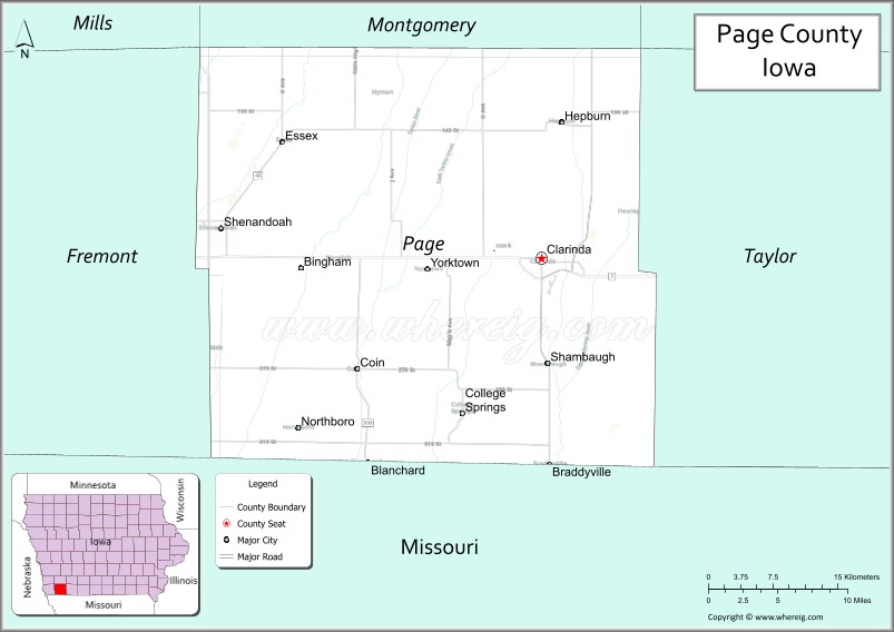 Map of Page County, Iowa