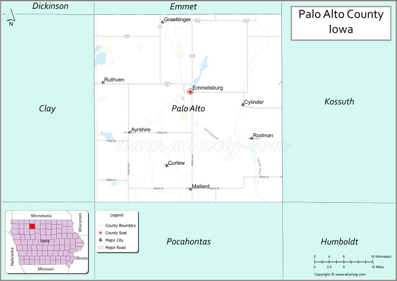 Map of Palo Alto County, Iowa