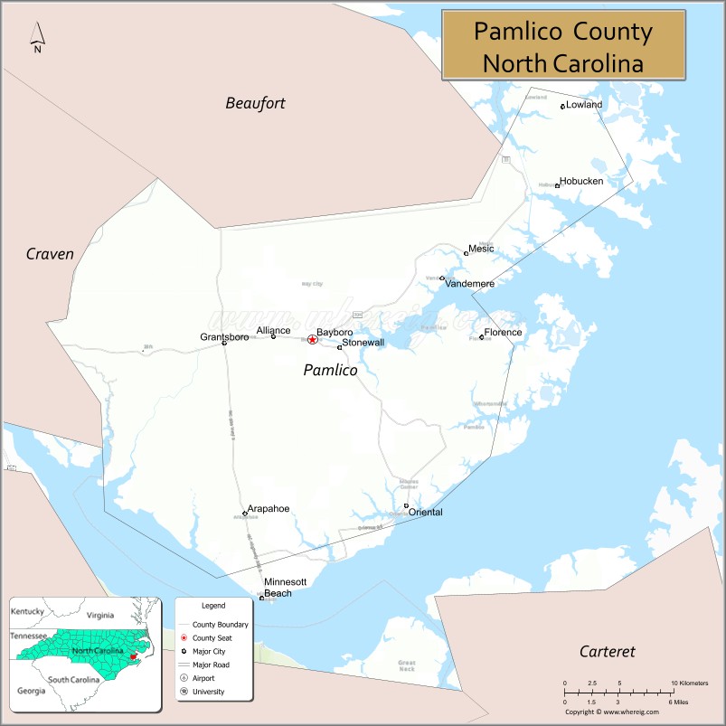 Map of Pamlico County, North Carolina