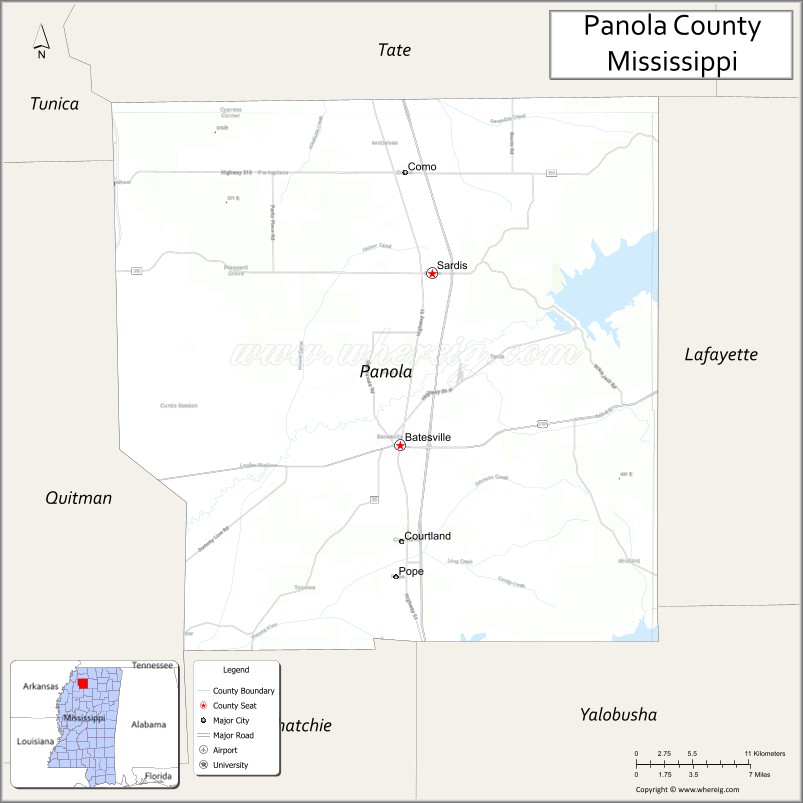 Map of Panola County, Mississippi