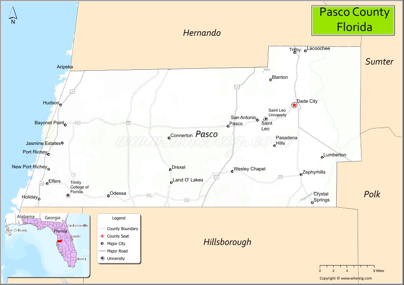 Map of Pasco County, Florida