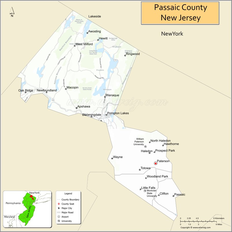 Map of Passaic County, New Jersey
