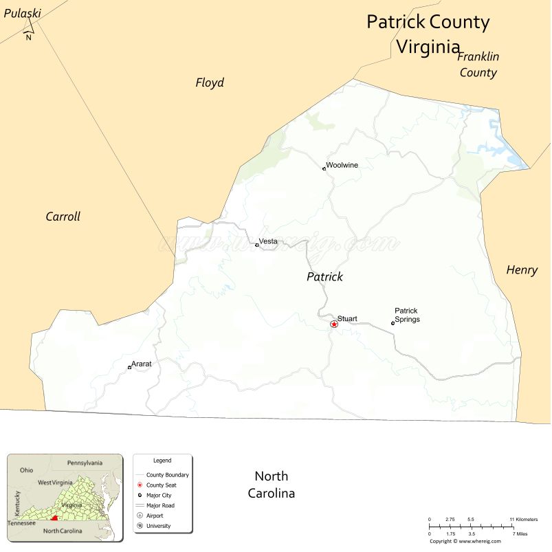Patrick County Map, Virginia, USA