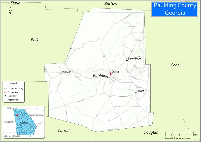 Map of Paulding County, Georgia