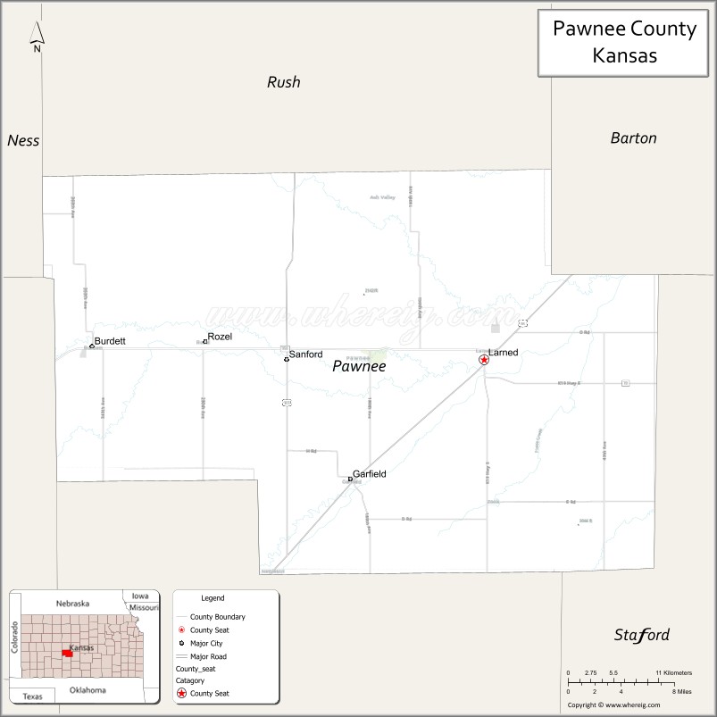 Map of Pawnee County, Kansas