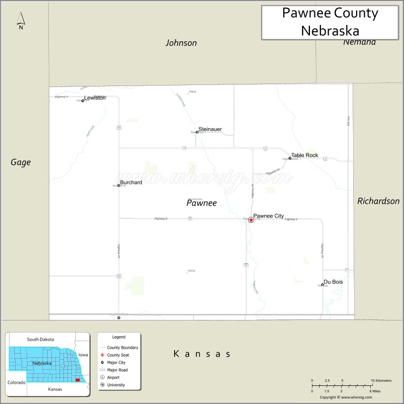 Map of Pawnee County, Nebraska