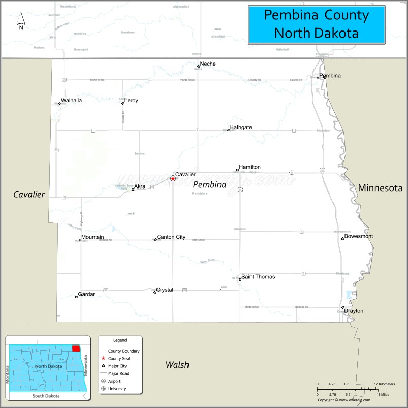 Map of Pembina County, North Dakota