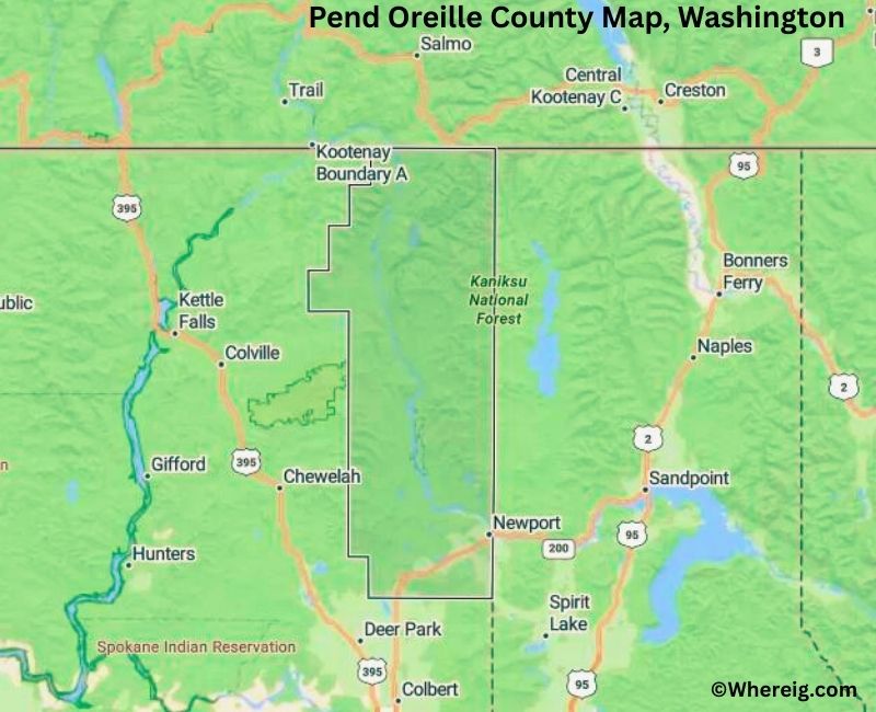 Map of Pend Oreille County, Washington