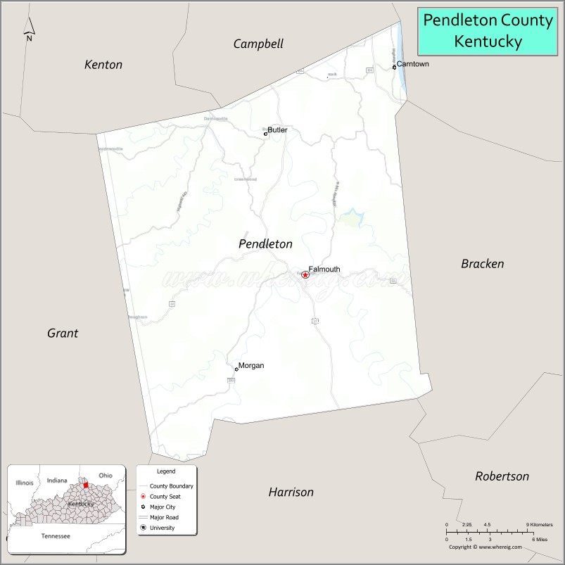 Map of Pendleton County, Kentucky
