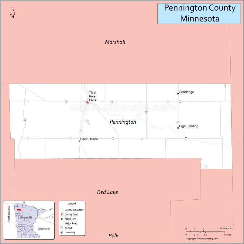 Map of Pennington County, Minnesota