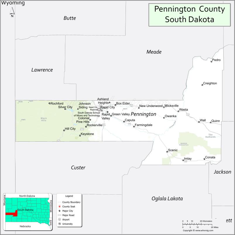 Map of Pennington County, South Dakota