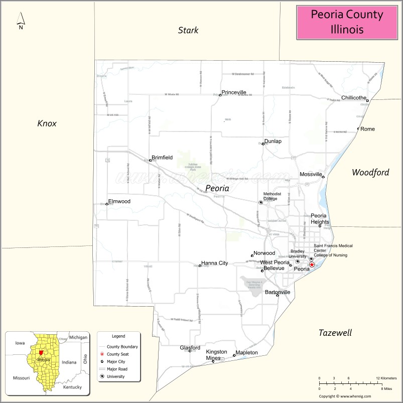Peoria County Map Illinois Where Is Located Cities Population 