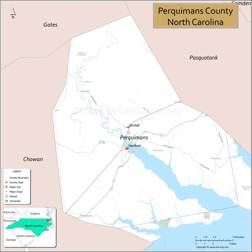 Map of Perquimans County, North Carolina