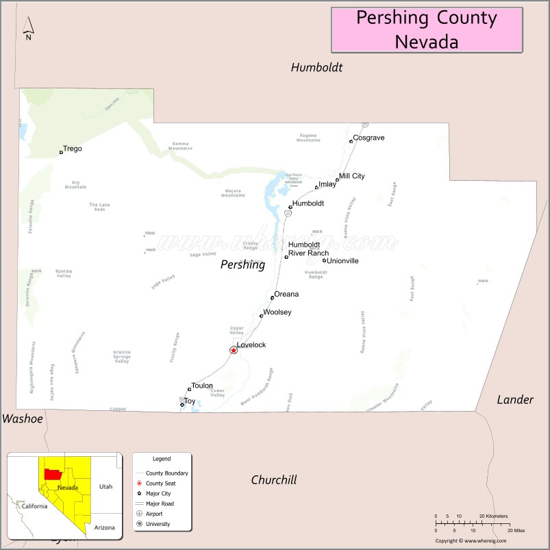 Map of Pershing County, Nevada