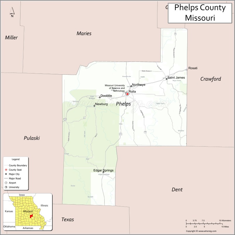 Map of Phelps County, Missouri