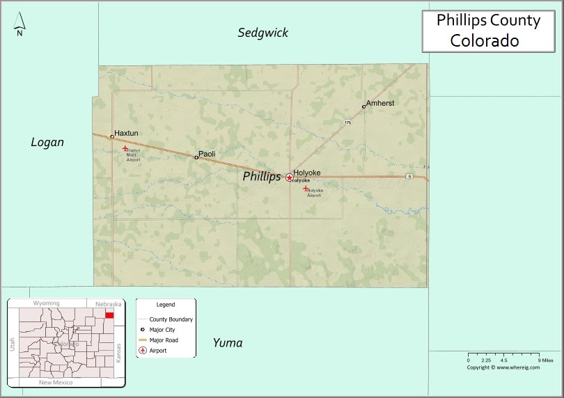 Map of Phillips County, Colorado