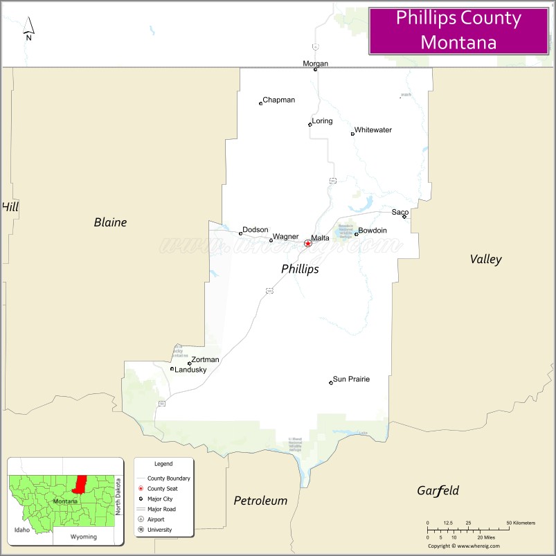 Map of Phillips County, Montana