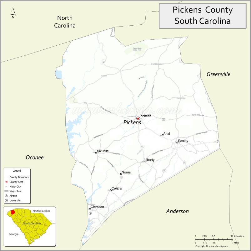 Map of Pickens County, South Carolina