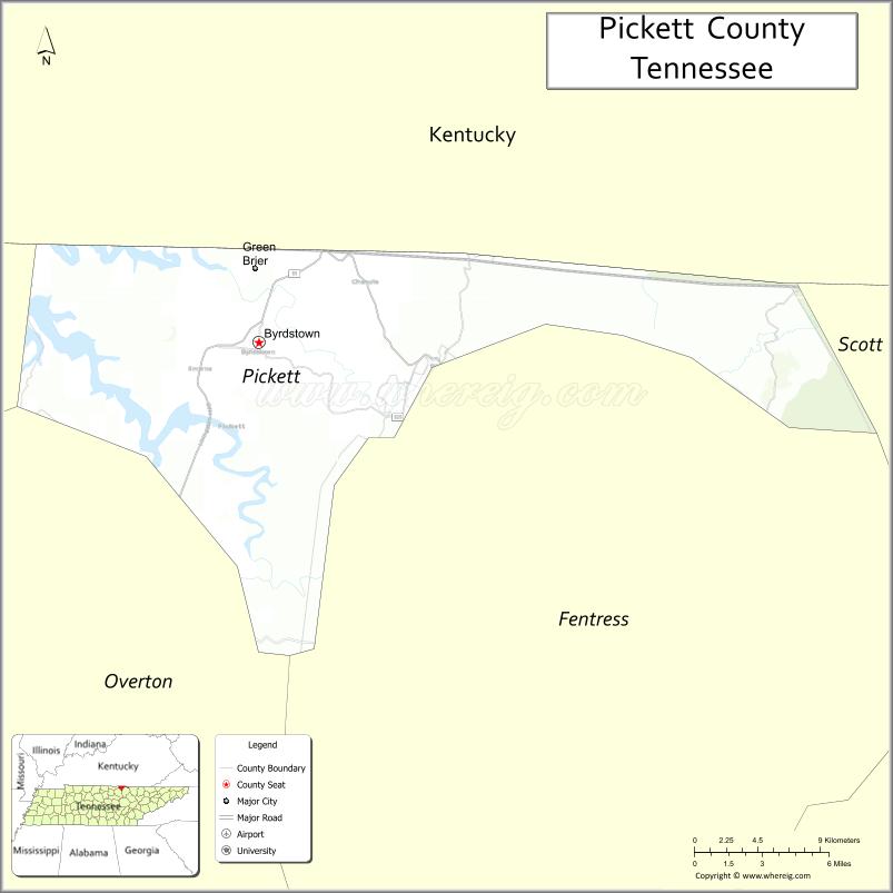 Map of Pickett County, Tennessee