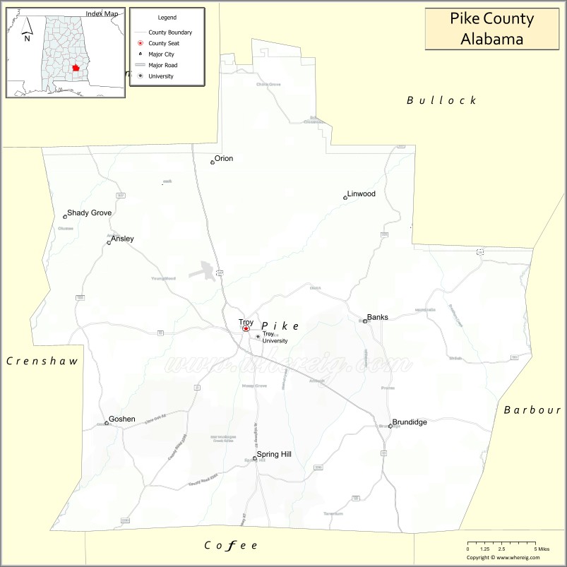 Pike County Map , Alabama, USA