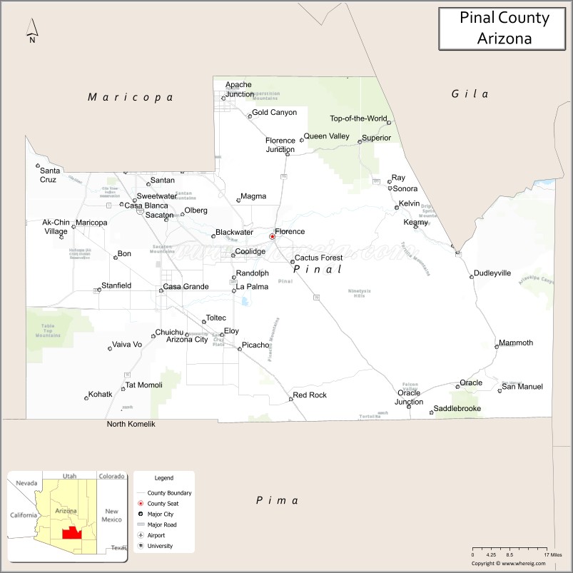Map of Pinal County, Arizona