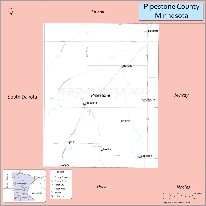 Map of Pipestone County, Minnesota