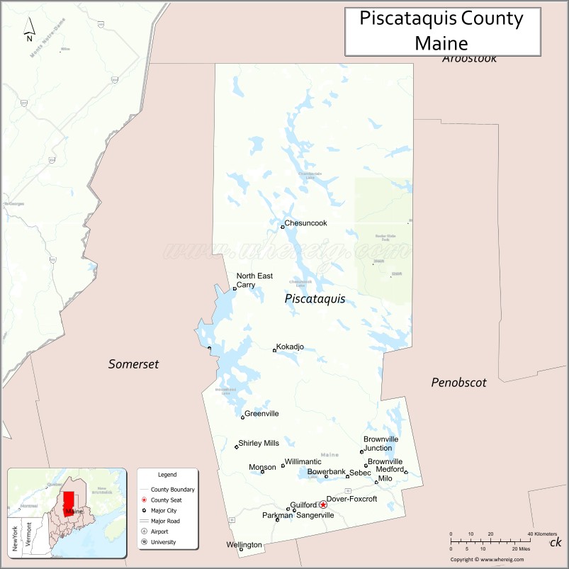 Map of Piscataquis County, Maine