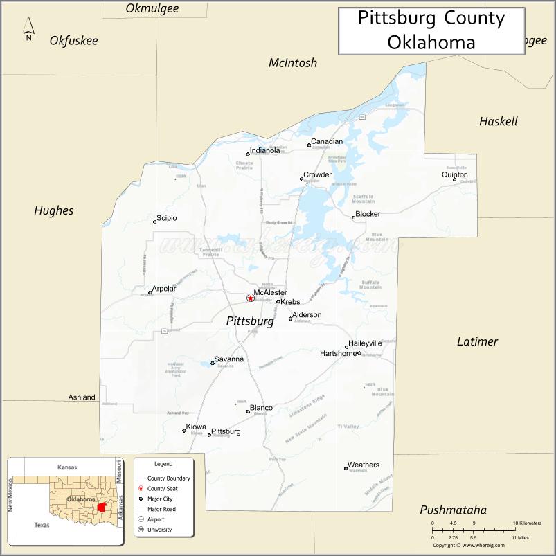 Map of Pittsburg County, Oklahoma