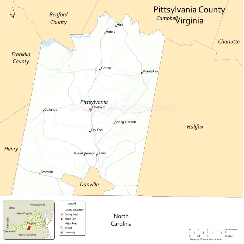 Pittsylvania County Map, Virginia, USA