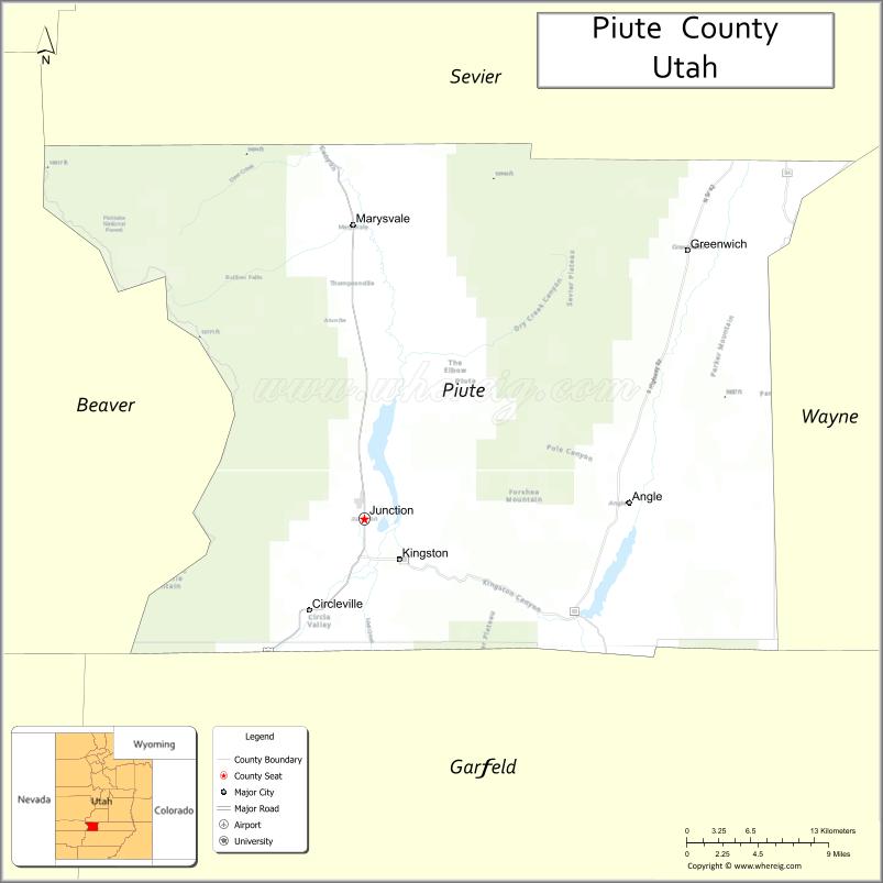 Map of Piute County, Utah