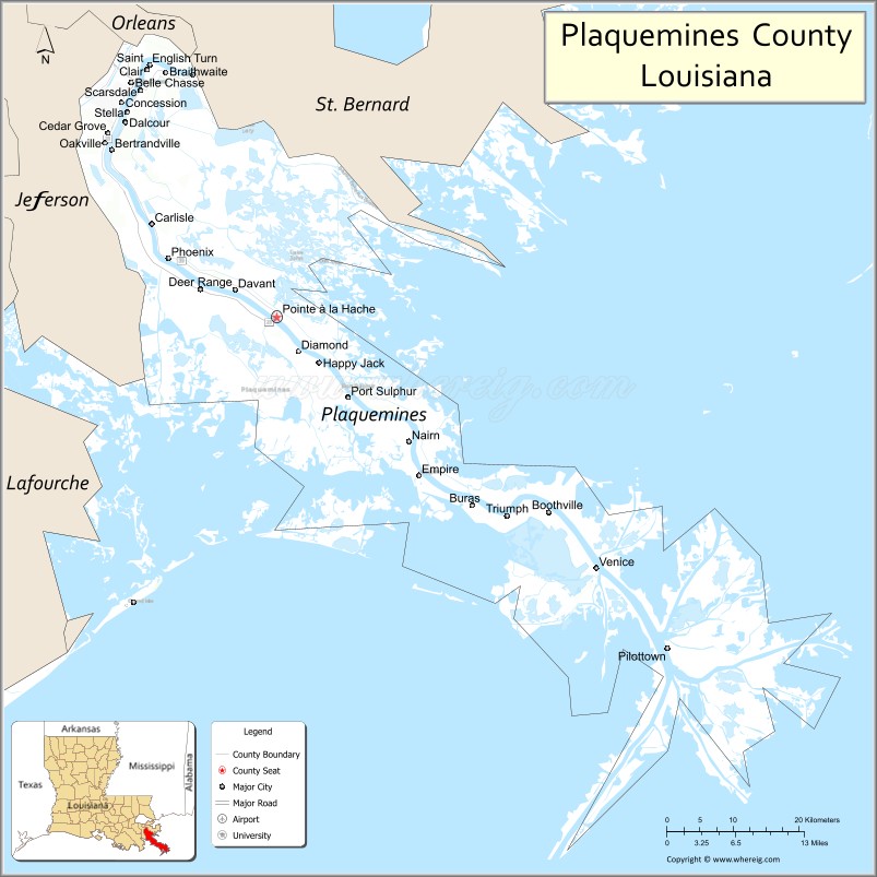 Map of Plaquemines Parish, Louisiana