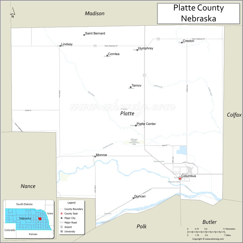 Map of Platte County, Nebraska